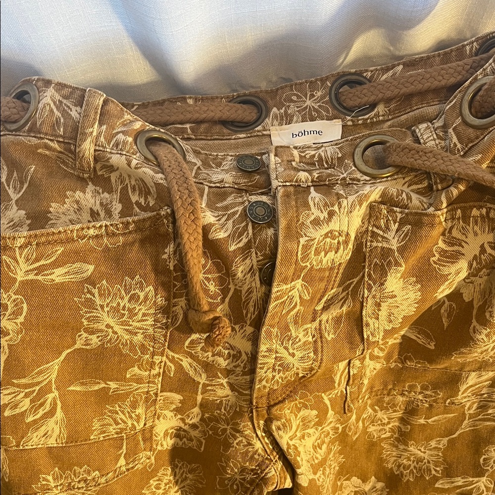 Bohme Floral Straight Leg Jeans - Brown and Cream